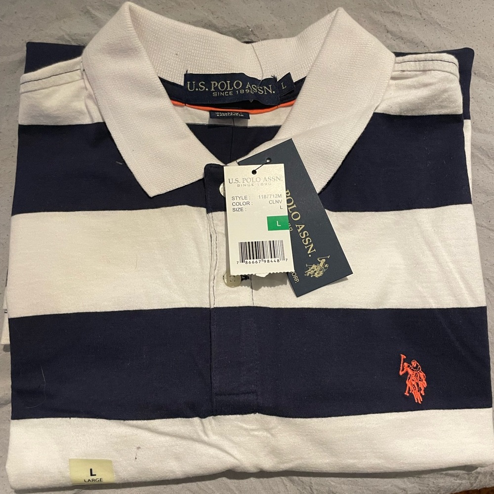 Ralph Lauren navy blue and white striped polo